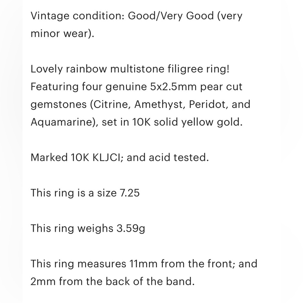 10K Rainbow Gemstone Ring, Swirl Aquamarine Peridot Citrine Amethyst Size 7.25 - Picture 7 of 13